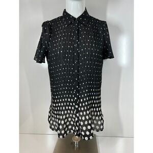 Only Necessities Black White Polka Dot Sheer Button Up Blouse Women Size Medium